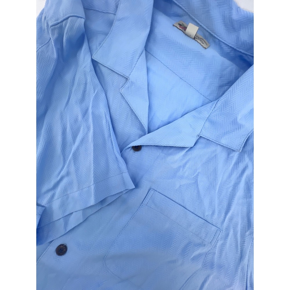 Island Outfitters Mens Blue Herringbone Rayon Short Sleeve Camp Shirt Large